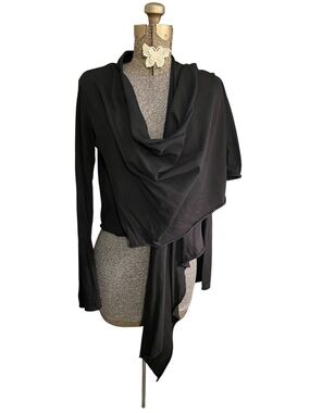 Velvet Black Long Sleeve Draped Cardigan XL Lightweight Jersey Wrap Top
